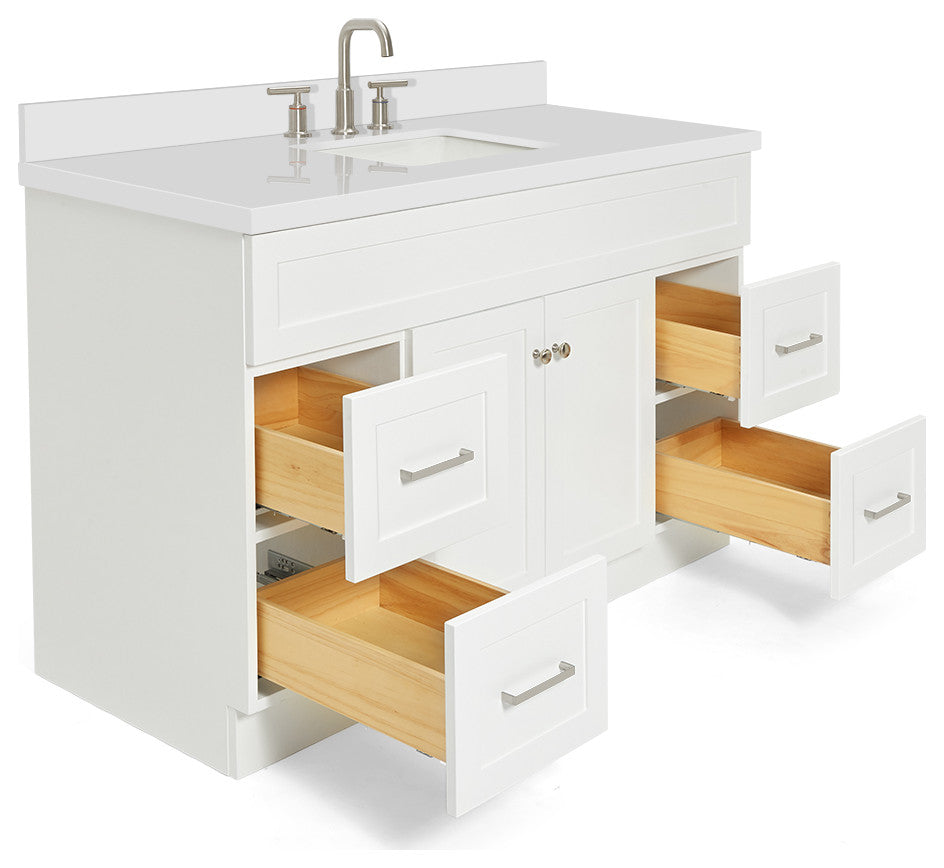 ARIEL Hamlet 55" Bath Vanity in White White With Quartz Vanity Top