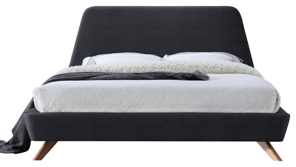 Henry Mid-Century Modern Upholstered Platform Bed, Dark Gray, Queen