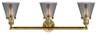 Small Cone 3-Light Bath Fixture, Smoked Glass, Brushed Brass