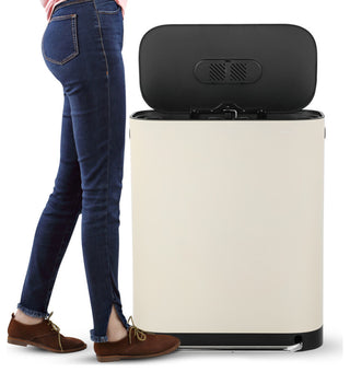 Kitchen 16-Gallon Double-Bucket Step Trash Can With Odor Filter and Lid Support