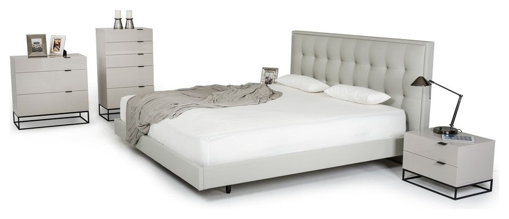 Modrest Hera Modern Queen Gray Leatherette Bed