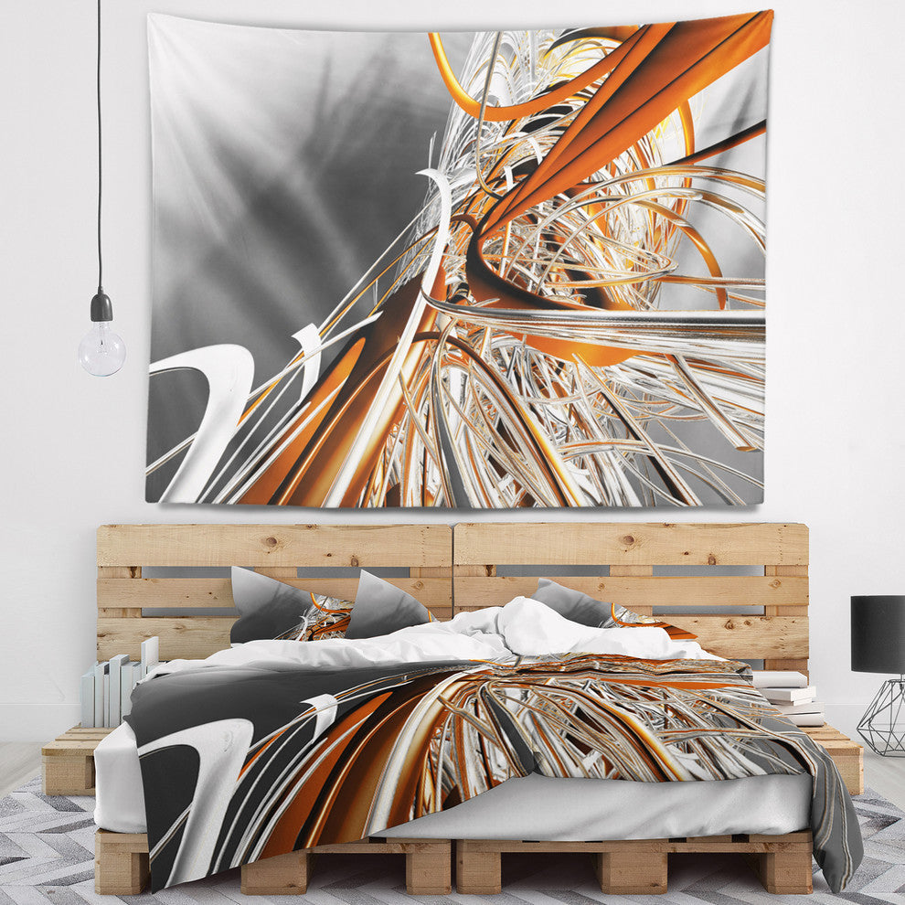 Fractal Red N White Connected Stripes Wall Tapestry, 92"x78"