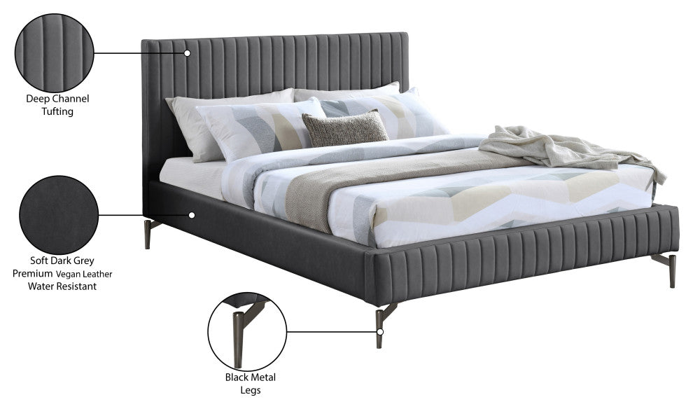 Gallo Vegan Leather Upholstered Bed, Gray, King