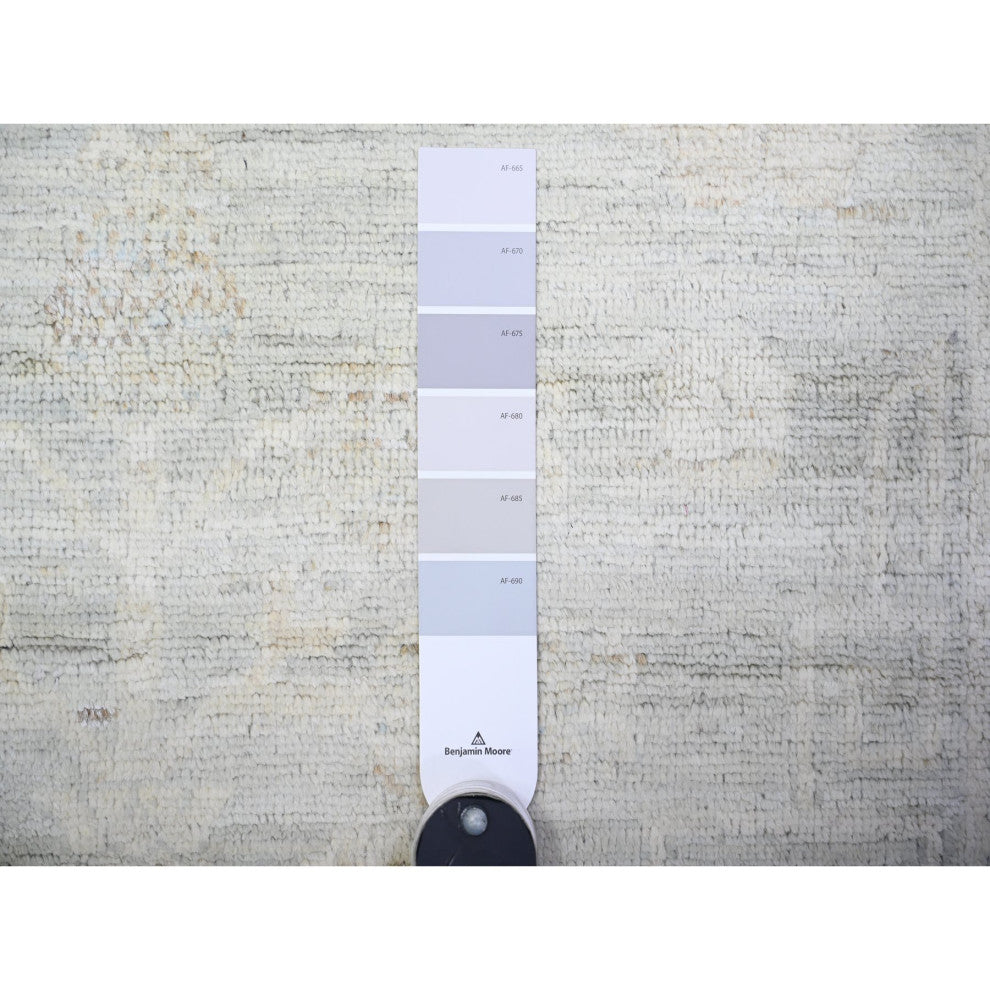 Cadet Gray Hand Knotted Washed Out Peshawar Wool Wide Runner Rug, 3'9"x9'9"