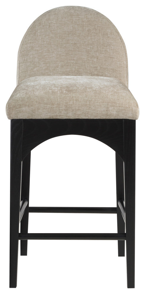 Waldorf Chenille Upholstered Stool, Black, Chenille, Natural Finish, Beige, Chenille Fabric, Black Finish