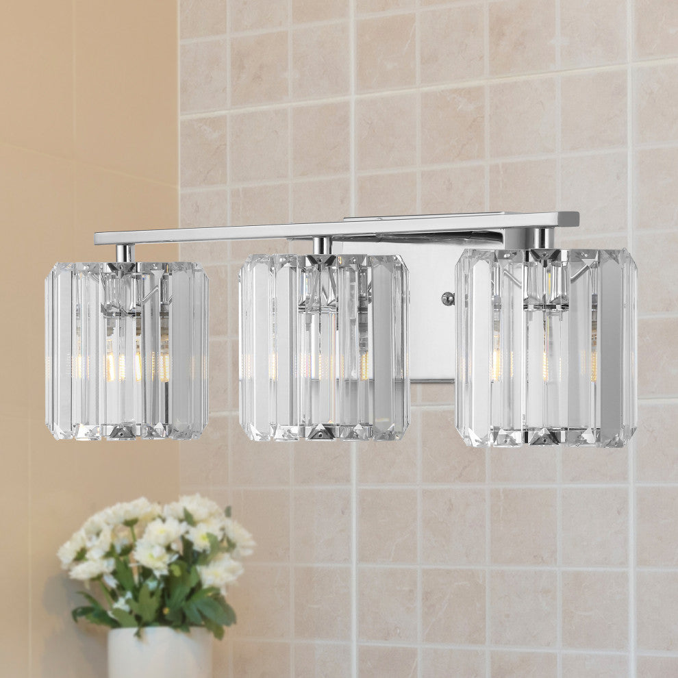 Coco Prism Vintage Metal/Glass Glam LED Vanity Light, Width: 23"