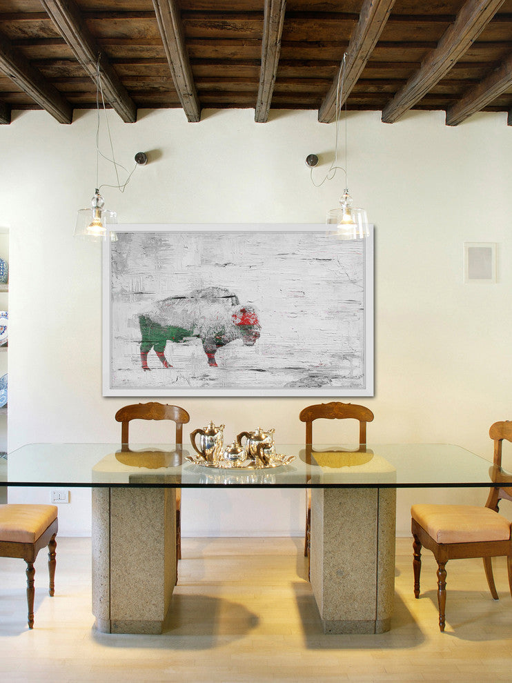 Parvez Taj "Snow Buffalo" Framed Painting Print, 18"x12"