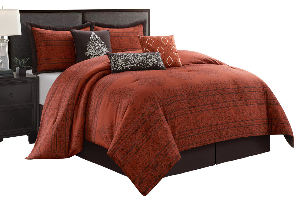 Raja 7 Piece Comforter Set, Rust, King