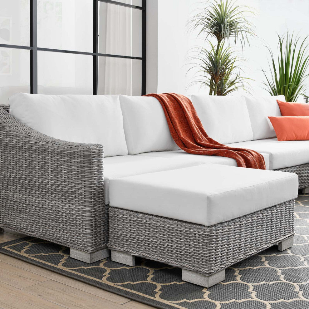 Lounge Sectional Sofa Chair Set, Rattan, Wicker, Gray White, Outdoor