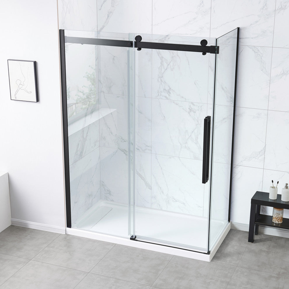 Bel Soft-Close Matte Black 60" Frameless Sliding Soft Close Shower Door