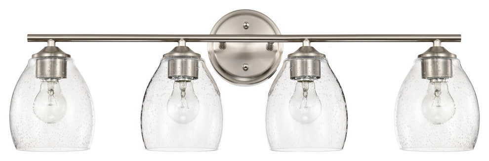 30 in. 4-Light Brushed Nickel Vanity Light With Bell-shaped Seedy Glass Shades