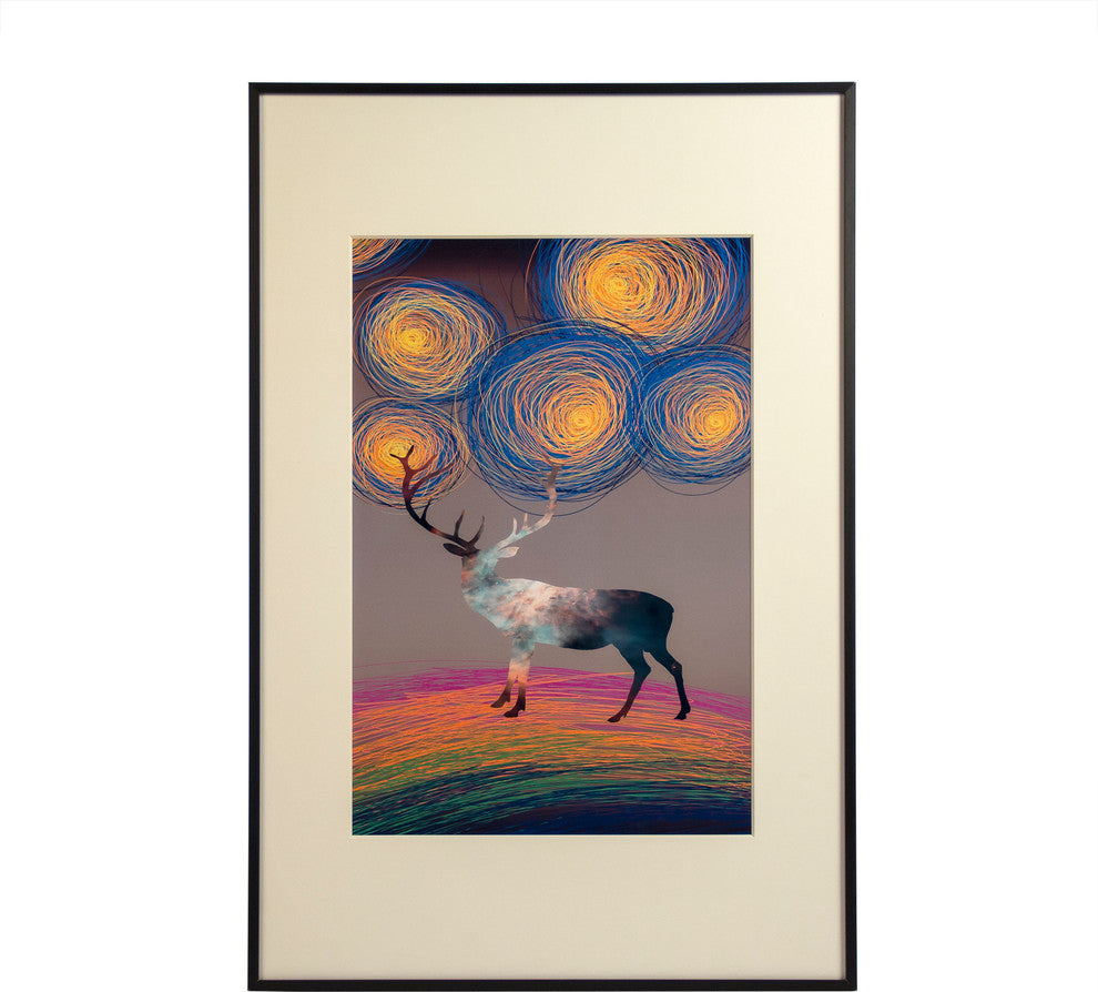 Abstract Deer Art Print, Black Frame, Type A