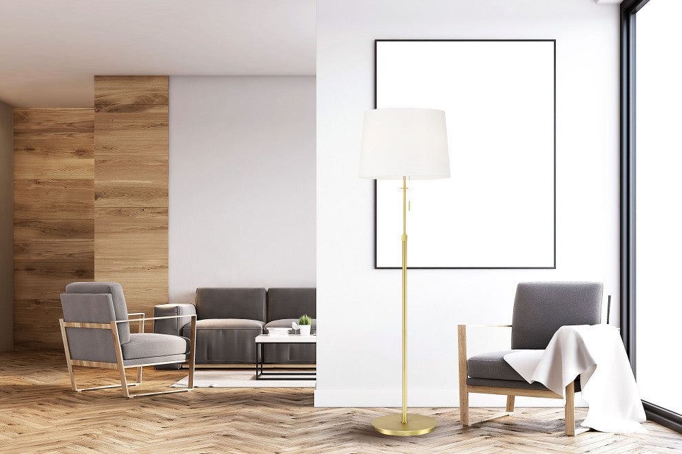 X3 Floor Lamp, Satin Brass, White Shade