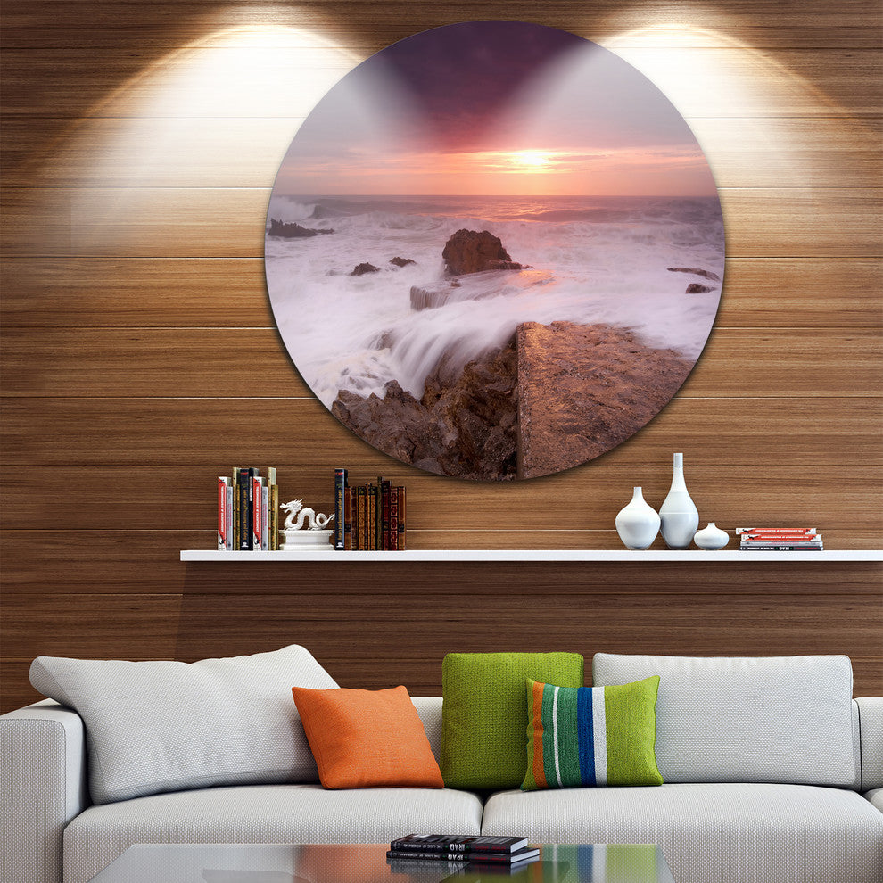Flowing Waves At Cable Shallow Coast, Seascape Disc Metal Wall Art, 23"