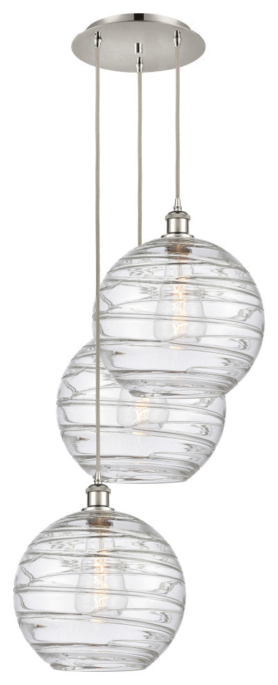 Athens Multi-Pendant, Polished Nickel, Clear Deco Swirl