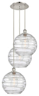 Athens Multi-Pendant, Polished Nickel, Clear Deco Swirl