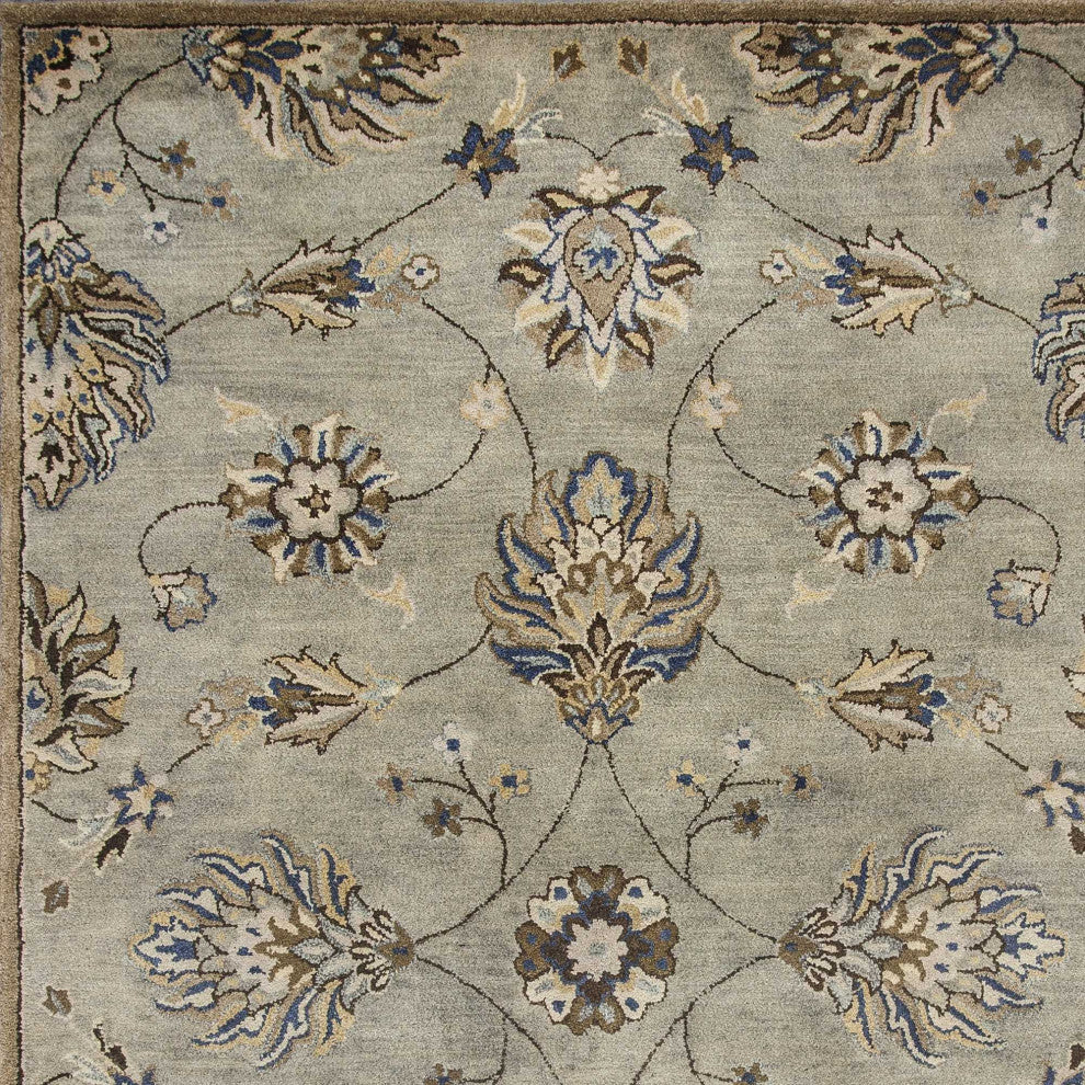 HomeRoots 5' Round Grey Floral Vine Wool Indoor Area Rug