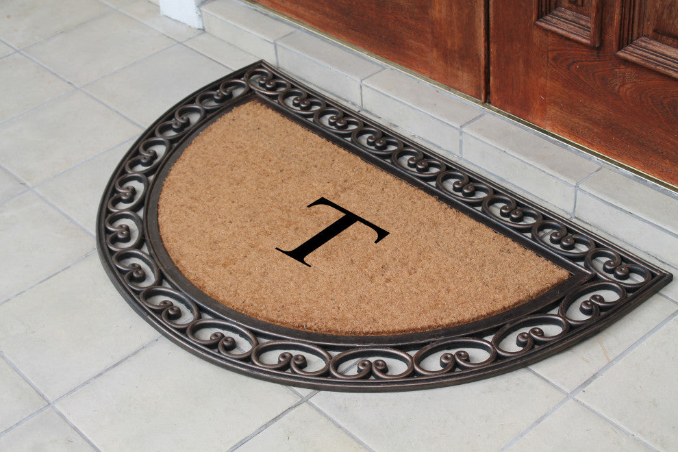 A1HC Natural Coir Monogrammed Door Mat For Front Door, 30"x48", T
