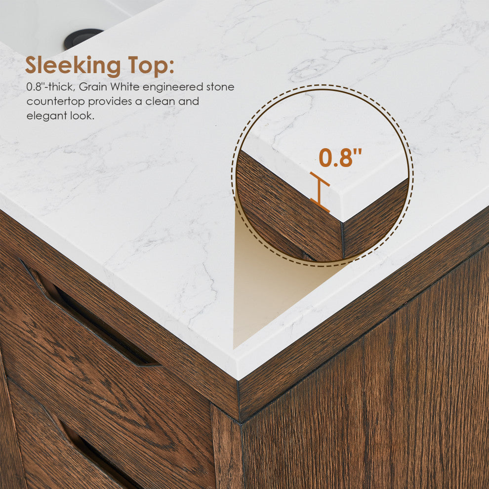 Mowry Bathroom Vanity, Brown Brushed Oak, 48", With Mirror