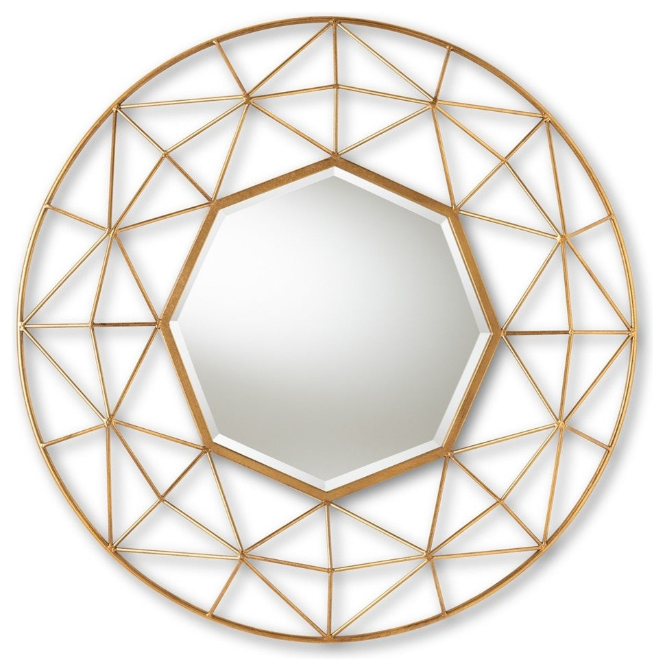 Modern and Contemporary Gold Finished Geometric Accent Wall Mirror