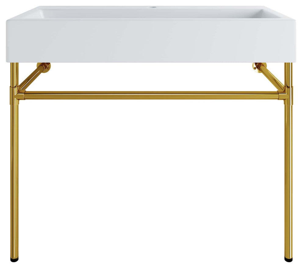 Sink Vanity, Wall Mount, White Gold, Ceramic, Stainless, Modern, Bathroom