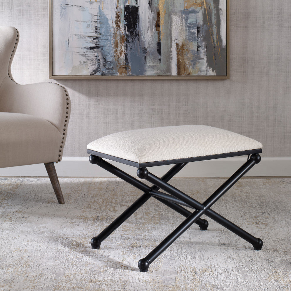 Uttermost Andrews 24 x 21" White Fabric Small Bench, Satin Black