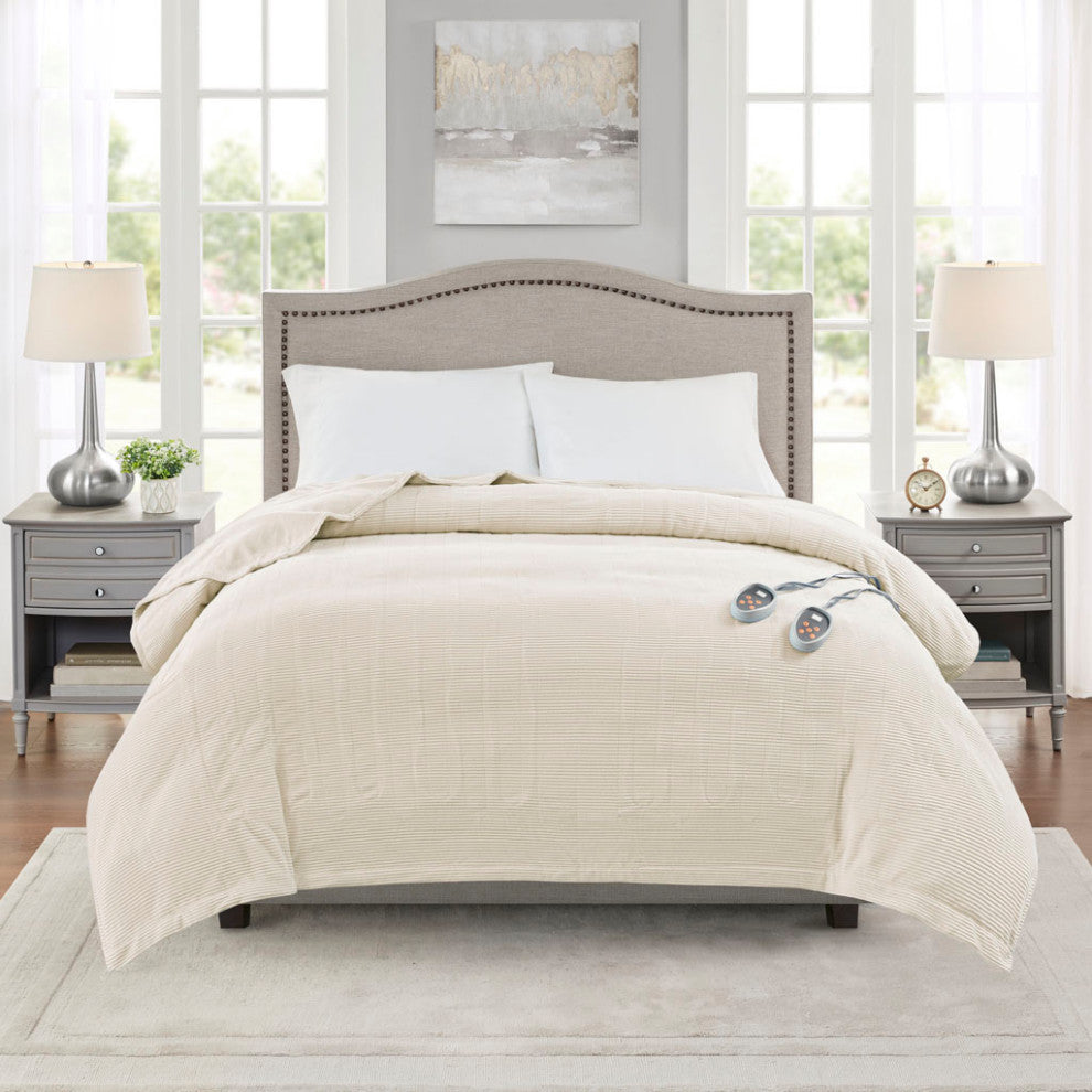 Beautyrest Electric Micro Fleece Heated Electric Bedding Blanket, Ivory