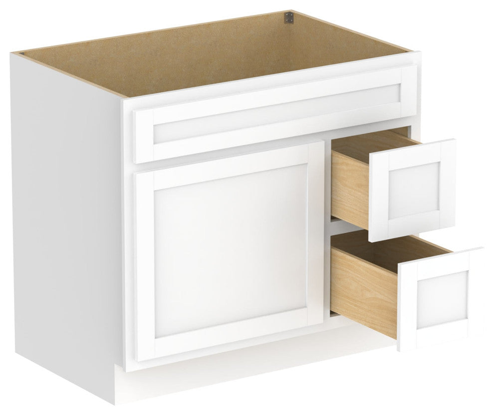 Vanity Art Vanity Base Cabinet, No Top, Drawers on Right, 36", White
