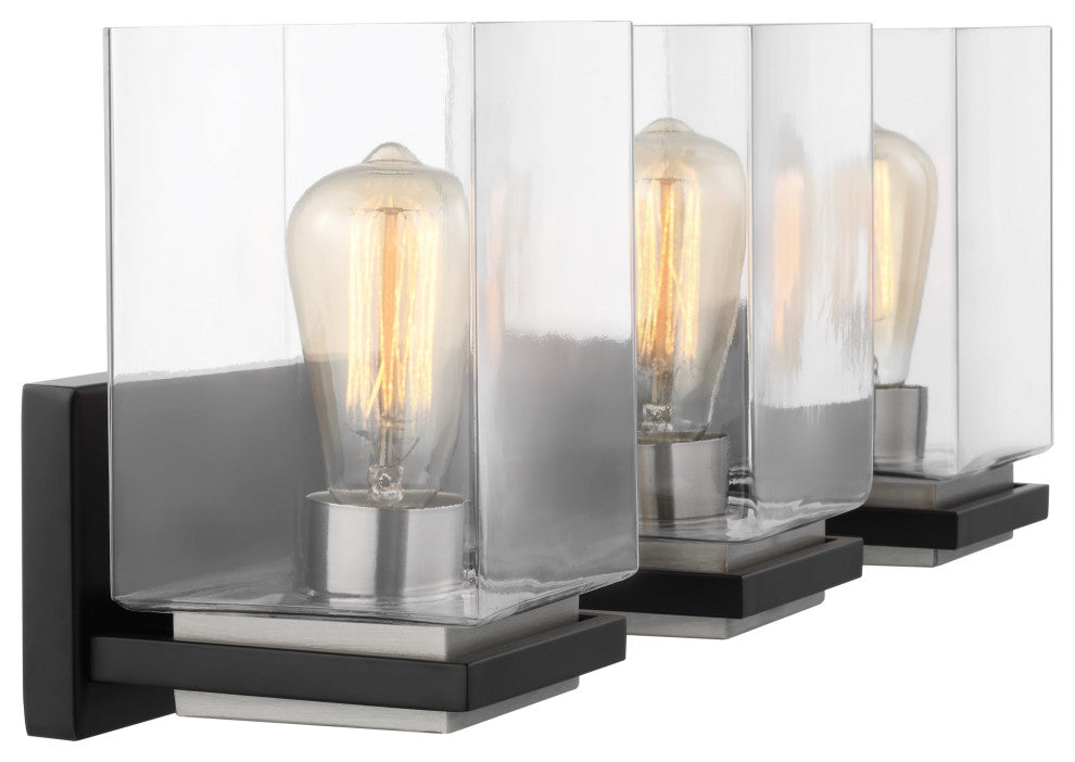 Crossroads 3-Light Vanity, Matte Black With Clear Glass