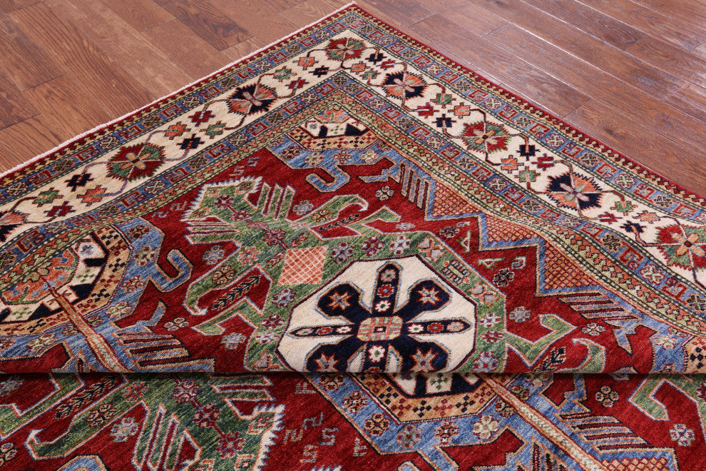 8' 1" X 10' 1" Super Kazak Geometric Handmade Wool Rug Q10535