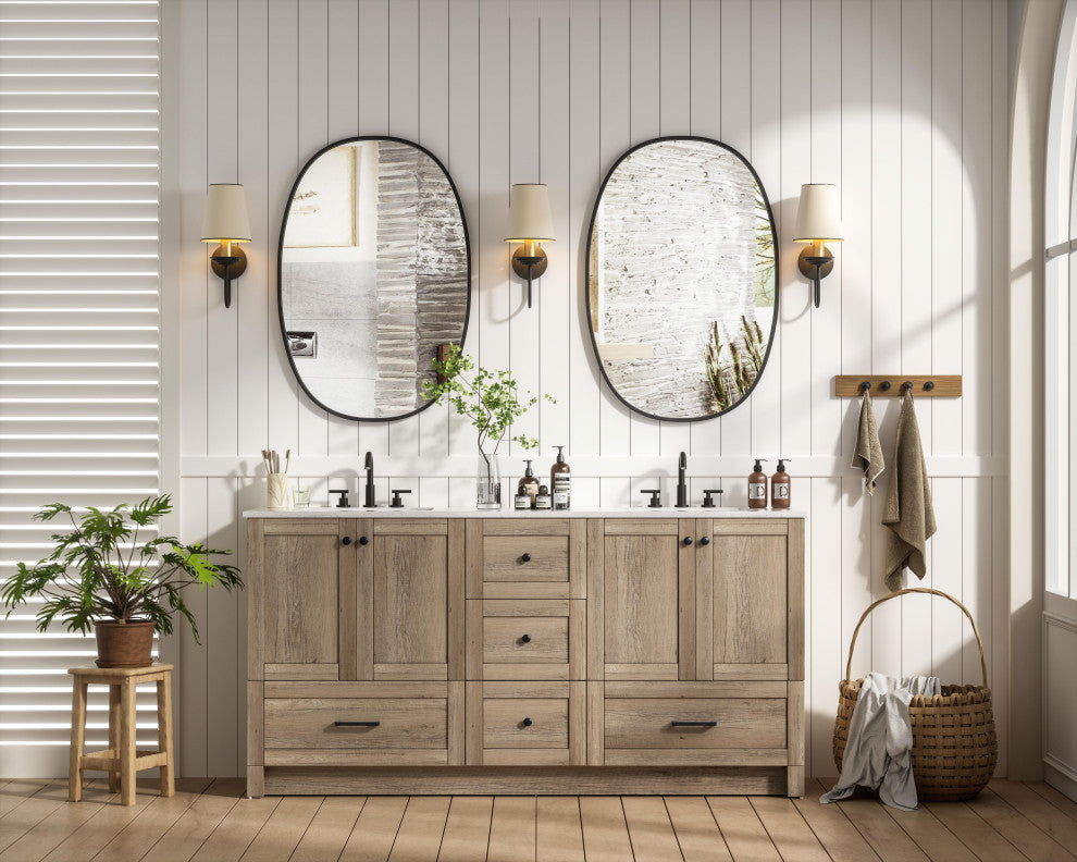 Home Living 66" Double Bathroom Vanity, Natural Oak