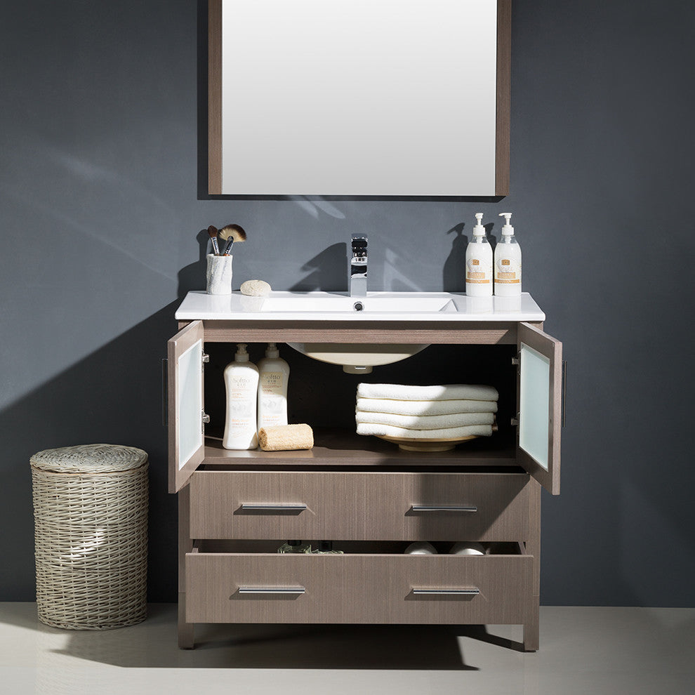 Torino 36" Gray Oak Modern Bathroom Vanity With Integrated Sink, FFT3111CH