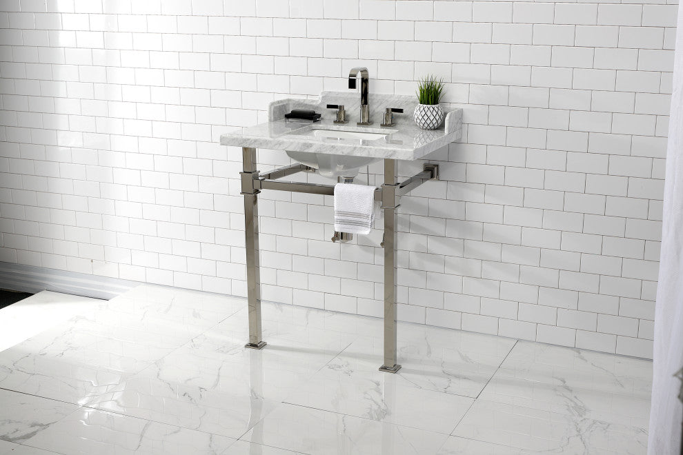 Kingston Brass LMS30MSQ6 30" Carrara Marble Console Sink, Legs