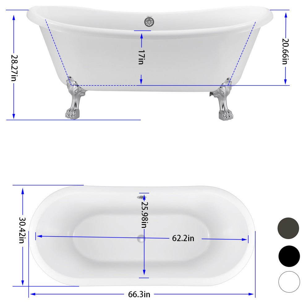GivingTree 67" Acrylic Clawfoot Tub for Bathroom, Glossy White Soaking Tub