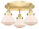 Olean-3 Light 18" Flush Mount-Satin Gold, Matte White Glass Shade