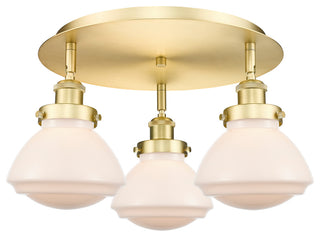 Olean-3 Light 18" Flush Mount-Satin Gold, Matte White Glass Shade