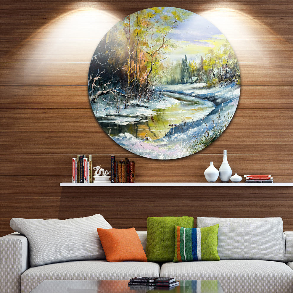 River In The Spring Woods, Landscape Round Wall Art, 36"