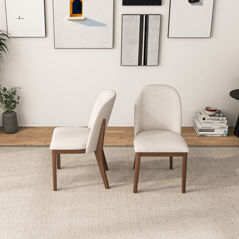 Belfast Mid-Century Modern Solid Wood Upholstered Dining Chair, Set of 2, Cream