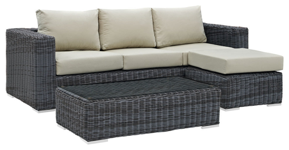 Modway Summon 3 Piece Outdoor Patio Sunbrella Sectional Set, Antique Beige