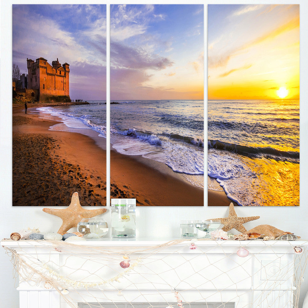 "Castle Santa Severa Over Sunset Italy" Metal Wall Art, 3 Panels, 36"x28"