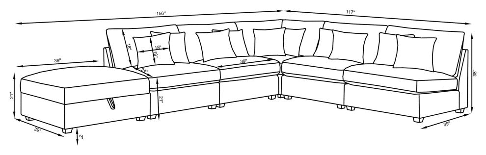 Cambria 5-piece Upholstered Modular Sectional Sofa Grey