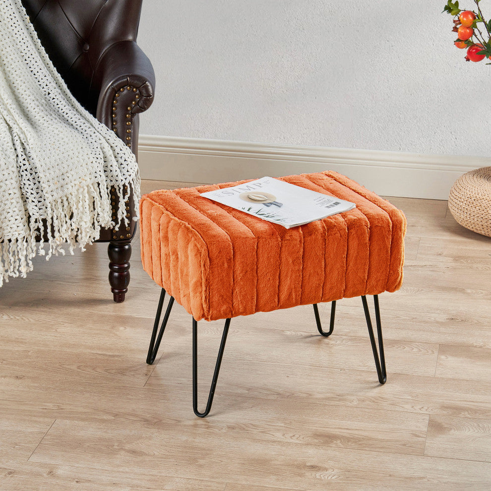 Serenta Super Mink Ottoman, Burnt Orange, 19''x13''x17''