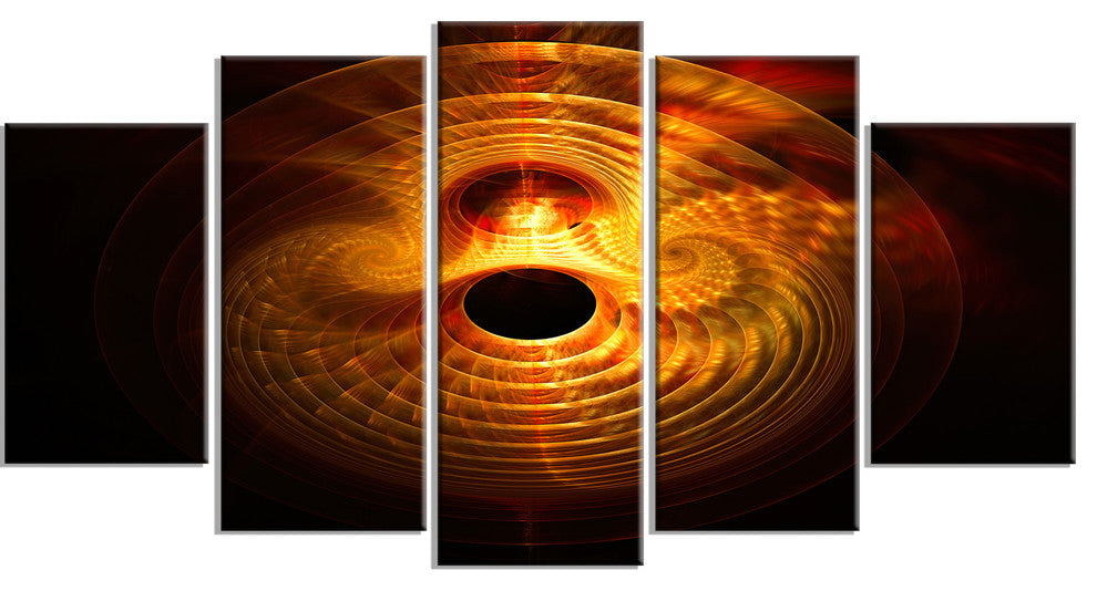 Bright Yellow Magical Lights, Contemporary Art on Canvas, 60"x32", 5 Panels
