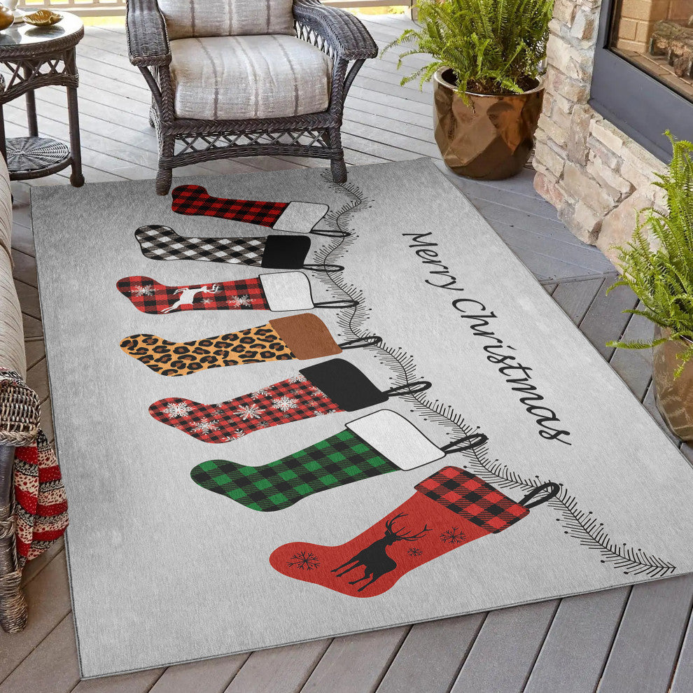 Indoor/Outdoor Wonderland WN5 Silver Machine Washable 3' x 5' Rug