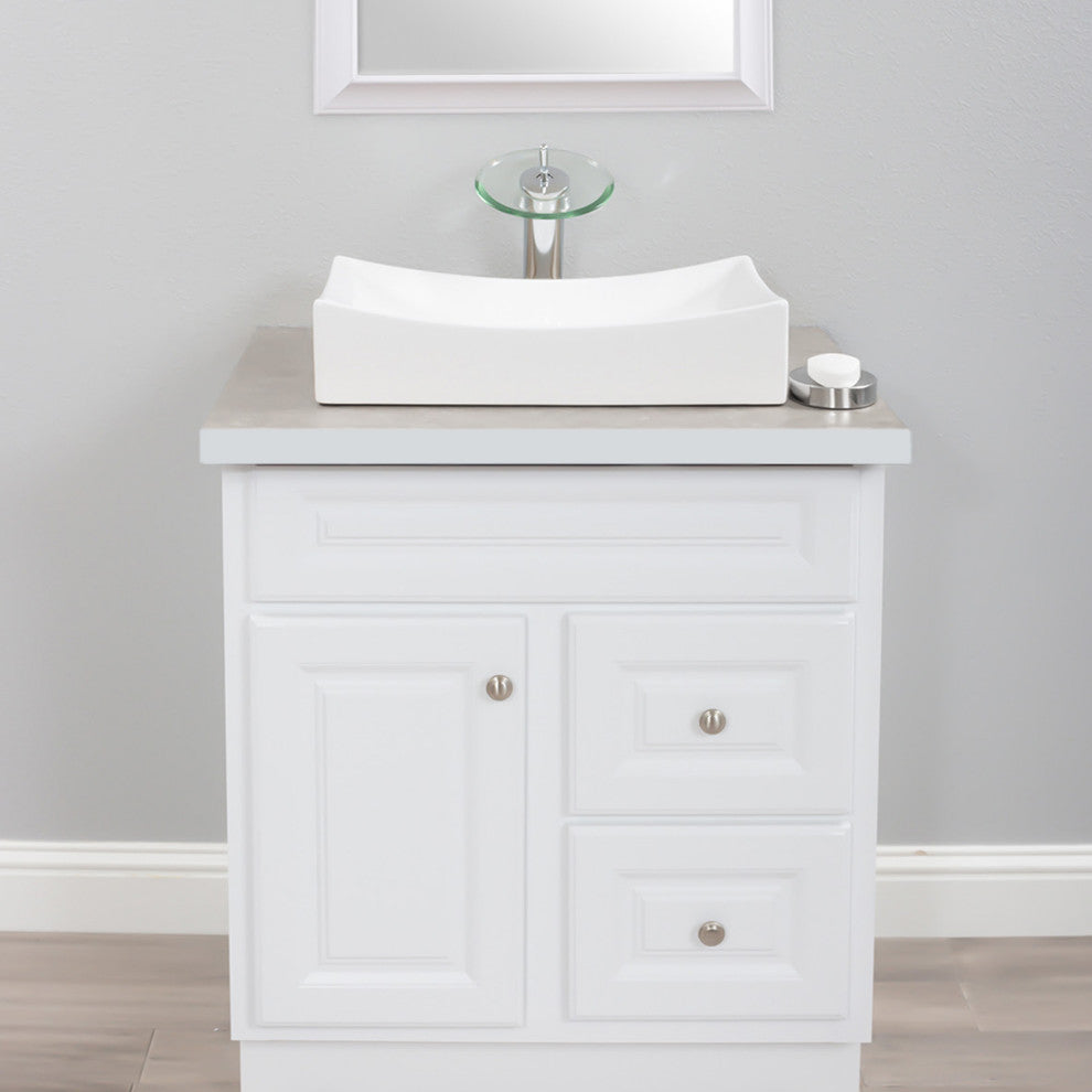 Modern Porcelain Vessel Sink and Faucet Set, Chrome
