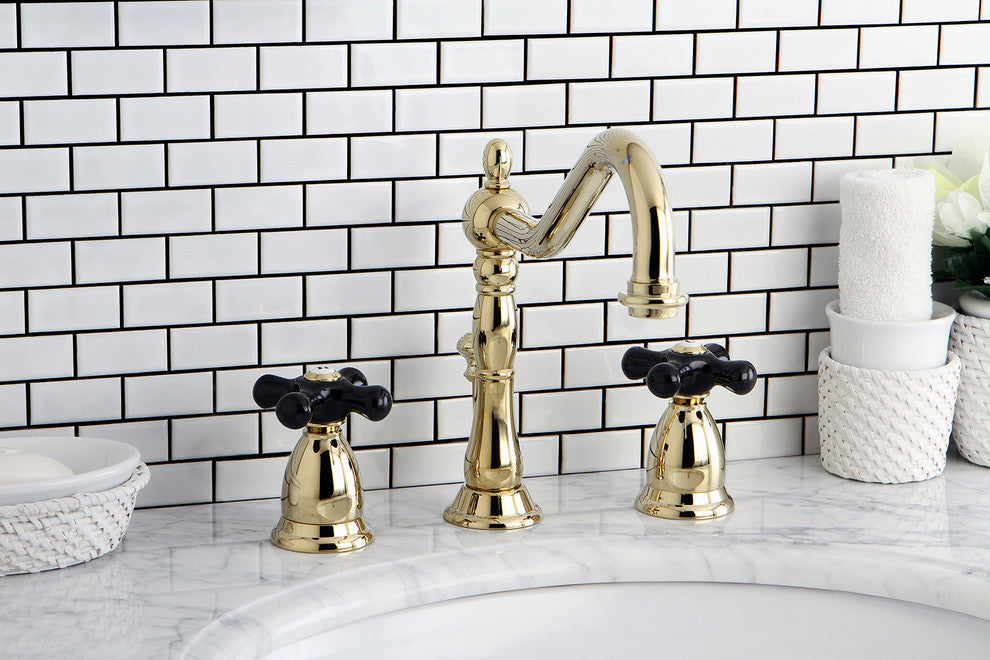 Kingston Brass Widespread Bathroom Faucet With Brass Pop-Up, Polished Brass