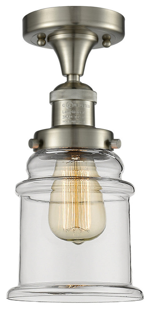 Canton 1-Light LED Semi-Flush Mount, Brushed Satin Nickel, Glass: Clear