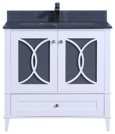 36" White Sink Vanity With Mirror, Without Faucet