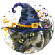 Halloween Cat And Witch Hat, Animal Art Round Wall Art, 11"
