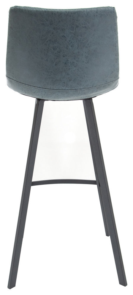 LeisureMod Elland Modern Upholstered Leather Bar Stool With Iron Legs & Footrest